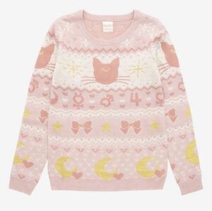 Sailor Moon Pink Gold Knit Sweater Luna Guardian Symbols Holiday XS BoxLunch